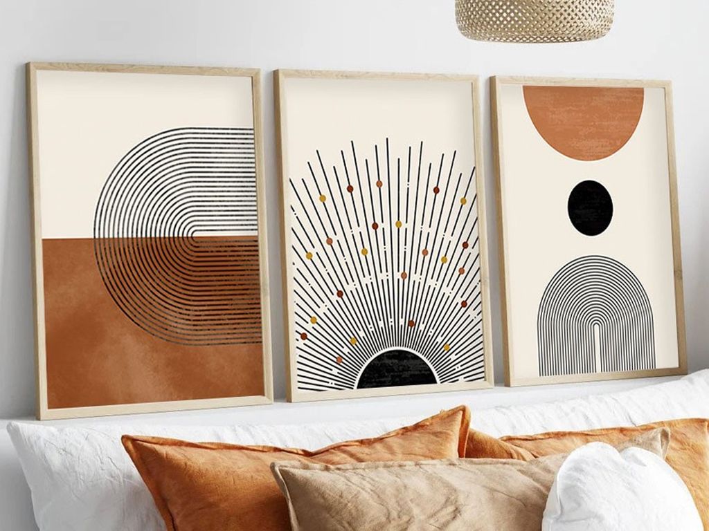 Falikép szett, 3 db, formák, szürke - barna - bézs, 50x70 cm - JAPANDI - Butopêa akciós termékkép 1